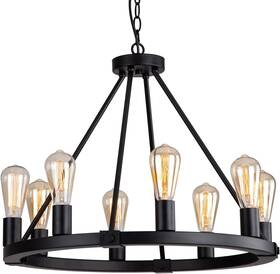 8003p8bk 9mmml 23.6 Inch 8 Lights Wagon Wheel Chandelier Black Metal Round Industrial Vintage