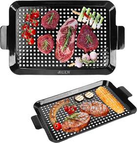 Acetop 9362352813327 2pcs Grill Topper Pans Bbq Nonstick Barbecue Grilling Baskets Black