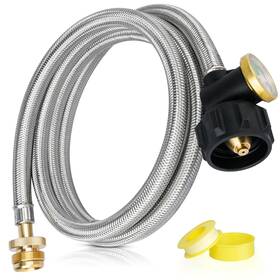 Aekops 768469796932 6 Ft Propane Hose Adapter 1lb To 20lb Converter With Gauge Stainless Steel B