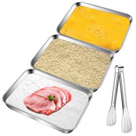 Bt-03 Aemygo Set Of 3 Breading Pans Stainless Steel Tray With Tong V