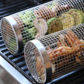 Aigmm 313024610606 Stainless Steel Rolling Grilling Baskets For Outdoor Cooking - 2 Pack