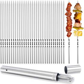 Aimeiki 718206765820 Metal Skewers For Grilling 50 Pack 14.8 Inch Kabob Flat Bbq Barbecue Sk