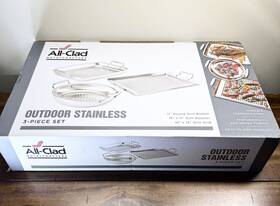 All-clad 011644912581 Barbecue Stainless 3 Piece Set Grill Basket Roaster And Grid Nib