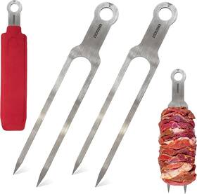 Asf Goods 313100240215 14.4 Inch Stainless Steel Heavy Duty Double Prong Skewers - 2 Units For Bbq