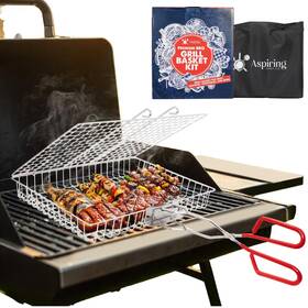 Aspiring Chef Co. 860012085613 Large Stainless Steel Grill Basket With Removable Handle For Outdoor Cooking