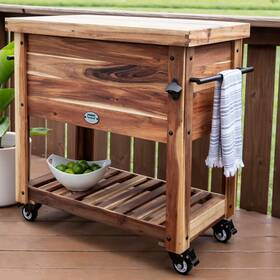 Backyard Discovery 752113294011 100- Quart Acacia Wood Patio Bar Cart Brown 100 Qt