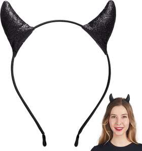 6937259175132a Bamboomn Halloween Black Devil Horns Headband Headwear Demon Head
