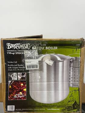 8084266 Bayou Classic 050904121202 Aluminum Grill Stockpot With Basket 120 Quart 1 Pk