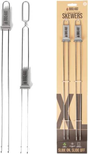 Bbq-aid 445029486443 Extra Long 17 Inch Skewers Quick Release Barbecue Metal For Kabobs