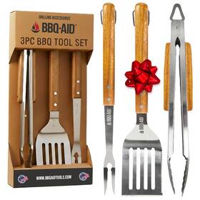 Bbq-aid 639072971316 3 Piece Grilling Accessories Set - Tongs Spatula Fork Heavy
