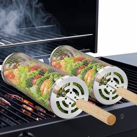 Rb-001 Bchway Nesting Grill Baskets 2 Pcs 304 Stainless Steel With Removable Wooden Handle
