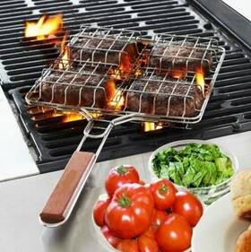 Bdc 788128778666 Barbecue Burger Basket Grill Rosewood Handle Easily Cooks 4 Patties