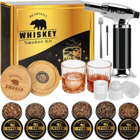 Bearskill 795205407951 Whiskey Smoker Kit With Torch - 6 Natural Wood Chips Flavors 2 Glasses Ice M
