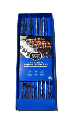 Berkley Jensen 888670136775 8 Pack 16 Inch Long Stainless Steel Bbq Spiral Skewers New
