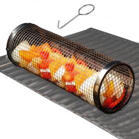 Big Bbq Company 684659151421 Outdoor Rolling Grill Basket Large Net Tube Round Mesh Cage Latching Lid