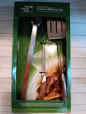 002051 Big Green Egg Rosewood And Stainless Steel Bbq Grill Tool Set Tongs Spatula Fork