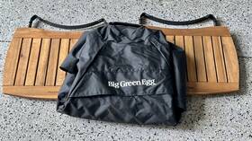 121127 Big Green Egg Large Acacia Mates Side Tables And Cover B -never Used Read