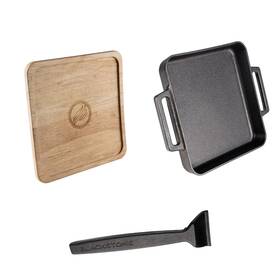 Blackstone 717604056547 Cast Iron Deep Dish Pizza Kit With Removable Handle And Wood Trivet
