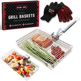 Blazin Grill 198168913901 Set 2 Baskets With Handle And Bbq Gloves Outdoor