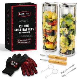 Blazin Grill 198715580785 Blazinft Rolling Basket Removable Handle 2 X Grilling New