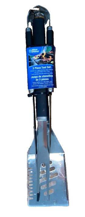 Mac3 Blue Rhino 076903539688 New 3 Piece Grill Tool Set Stainless Steel Comfort Grip