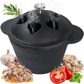 Bolvoud 746608733307 Cast Iron Smoker Roaster And Garlic Baker Pre-seasoned Dutch Oven Gourme