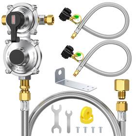 30100 Boripun Rv Propane Regulator 2 Tank 18 Inch Hoses With 48 Stainless Braided Extension Ho
