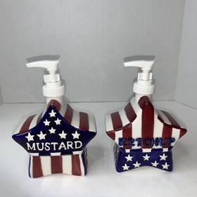 75507 Boston Warehouse Americana Mustard And Ketchup Star Pumps / Dispensers