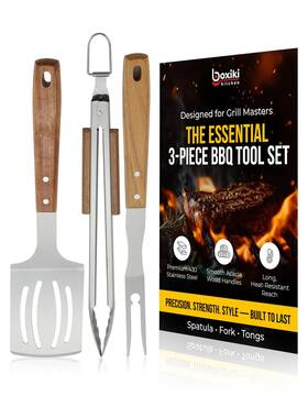 Ktcn327 Boxiki Kitchen 3 Pcs Bbq Tool Set Stainless Steel Grill Accessories Kit With Spatula F