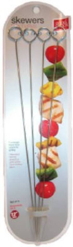 24460 Bradshaw International 6 Pack 4-pack 12-inch Chrome-plated Flat Skewers