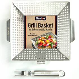 Braize 850050601029 Heavy-duty Stainless Steel Grill Basket 14x13x2.5 Inch With Removable Handle