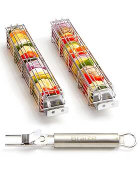 Brz-001-3 Braize Holiday Overstock 2-piece Stainless Kabob Basket Set Gift-ready Packaging