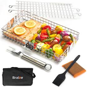 Brz-005-3 Braize Adjustable Grill Basket With Removable Handle 4 Height Levels For Vegetable
