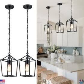 D1826-01-bk Brand Sheetea 2-pack Black Farmhouse Pendant Lights Metal Cage Hanging Lamps For Kitchen