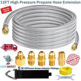 Branded 313049853842 12ft Stainless High Pressure Braided Propane Hose Extension With Conversion Coup