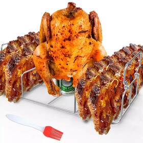 Branded 644824570051 Stainless Steel Beercan Chicken Roaster And Rib Rack With A Silicone Oil Brus