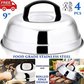 Ln-943 Branded 4 Pcs Basting Cover Griddle Grill Heavy Duty Cheese Melting Dome Stainless Steel
