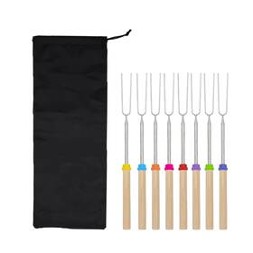 Bq654-1c Branded01 8 Pcs Telescoping Barbecue Fork Stainless Steel Double Metal Skewer Roasting New