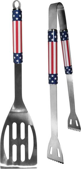 S2bq124 Buckle Co. Inc Stars And Stripes Steel Bbq Tool Set 2 Pc Spatula Tongs