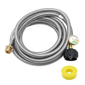 Tj1307 Cadufuelly 12ft Stainless Braided Propane Adapter Hose With Gauge Tank