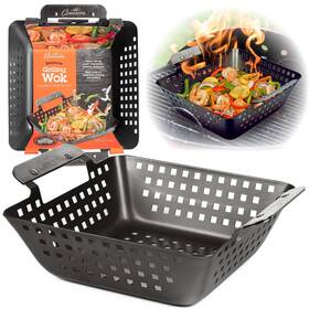 Cam-bgw-139 Camerons Barbecue Grilling Wok - Heavy Duty Non-stick Bbq Grill Basket W Stai