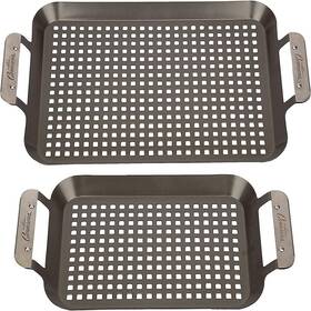 Cam-bgp-372 Camerons Products Bbq Grill Topper Grilling Pans Set Of 2- Non-stick Barbecue Trays