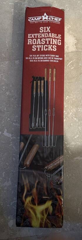 Camp Chef 033246213798 6 Extendable Roasting Sticks Up To 30 Inch With Bag Hot Dog Marshmellows
