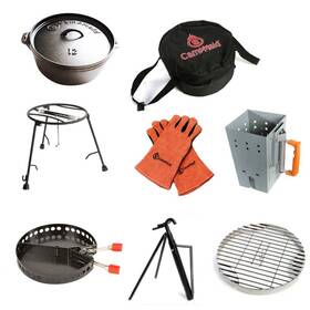 Campmaid 034023600701 Outdoor Cooking Set - Dutch Oven And Tools Charcoal Holder Cast Iron