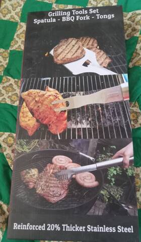 Cave 850034433431 All-in-one Bbq Grill Set Spatula Tongs And Fork - Heavy Duty Free Shipping
