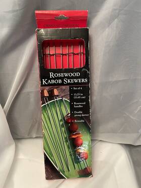 Charcoal Companion 050016750826 Rosewood Kabob Skewers Set Of 4 Double Prong Skewer Reusable