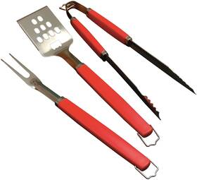 Charcoal Companion 050016768227 Perfect Chef 3-piece Barbecue Tool Set With Red Handle