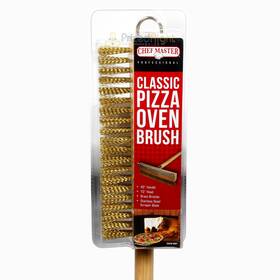 90041 Chef Master Classic 40 Inch Pizza Oven Brush With Scraper Wood Handle Brass Bristles