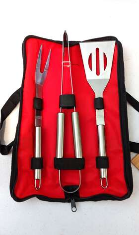 Ktbqss4b Chefmaster 4pc Stainless Steel Barbeque Tool Set With Carrying Pouch