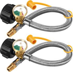 Chulan 445026012065 18 Inch Rv Propane Hoses With Gauge Packs Of 2 Stainless Steel Braided Camper